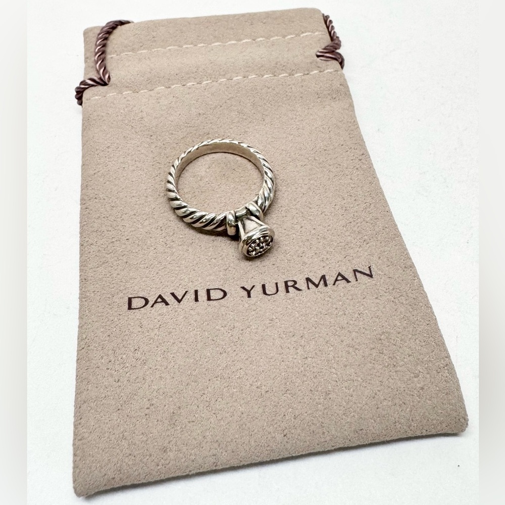David Yurman .925/18K White Gold Diamond Cable Band Ring - Picture 2 of 8